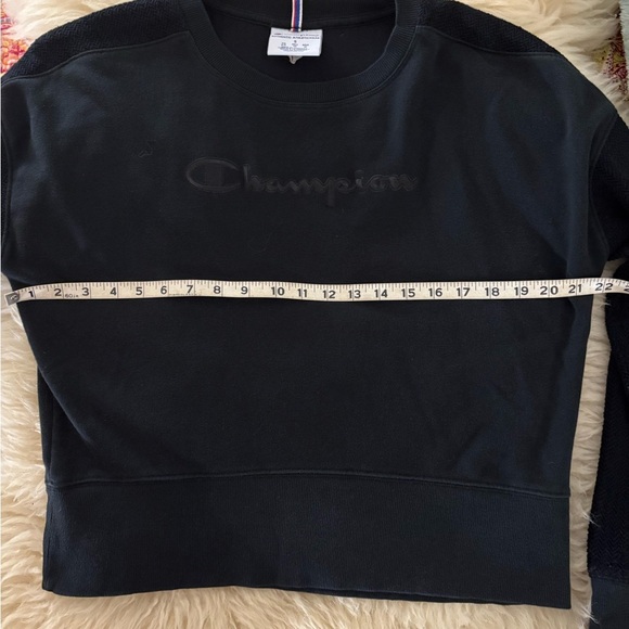 Champion Black Cropped Oversized Crewneck Sweatshirt with Knit Sleeves - Picture 4 of 7